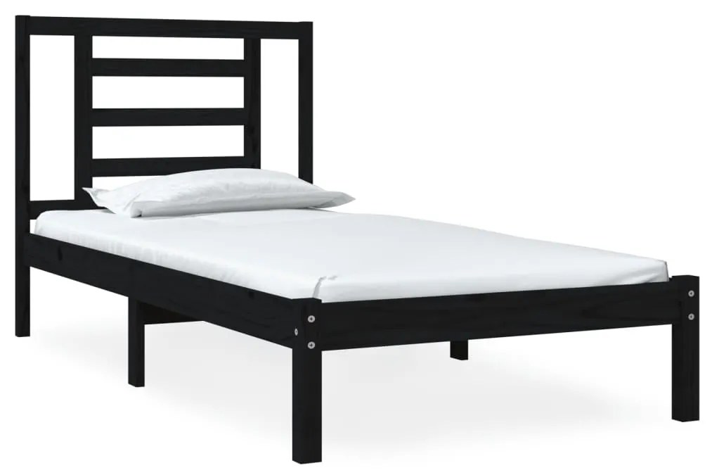 Cadru de pat Small Single 2FT6, negru, 75x190 cm, lemn masiv Negru, 75 x 190 cm