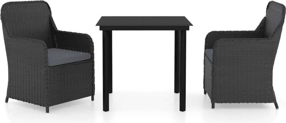 vidaXL Set mobilier de grădină cu perne, 3 piese, negru