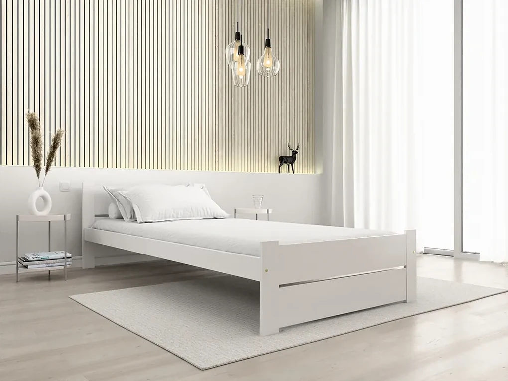 Pat de o persoana Culoare alb, IKAROS DOUBLE 90 x 200 cm Saltele: Fara saltea, Somiera pat: Cu lamele drepte