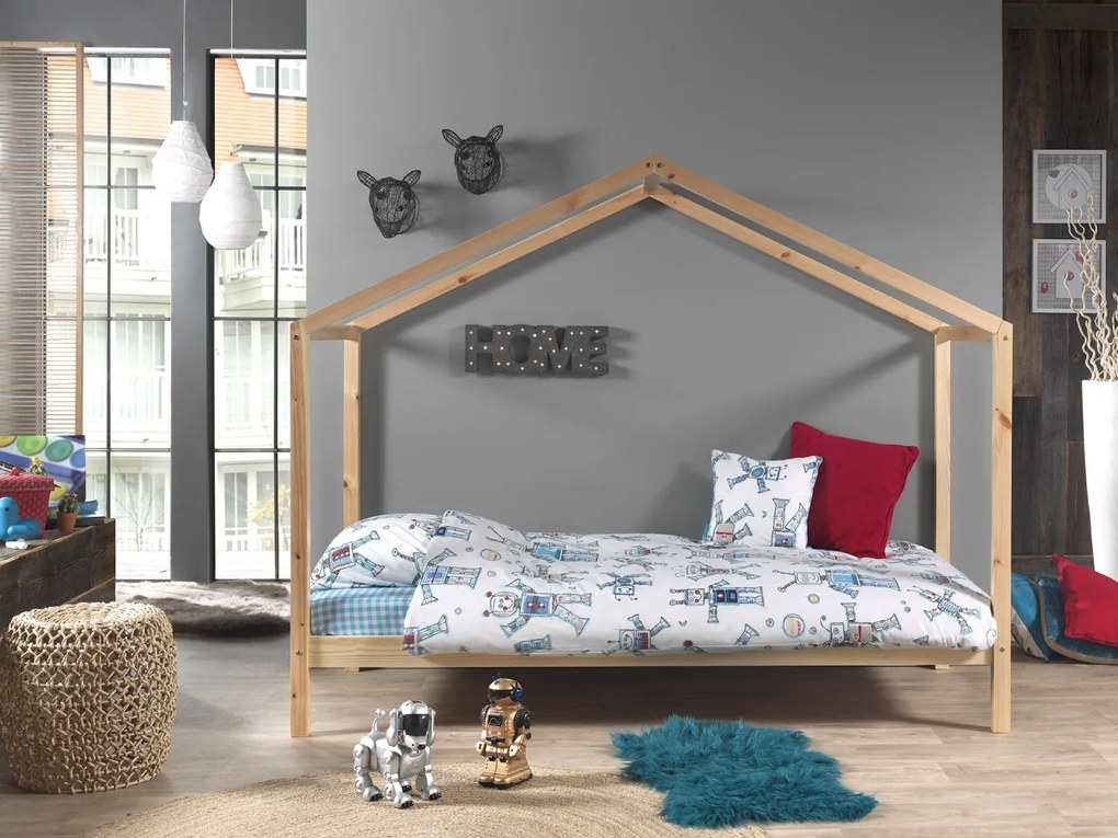 Set DALLAS culoare lemn natural este format dintr-un Pat copii Vipack fără gard (90 x 200 cm) și un set textil.