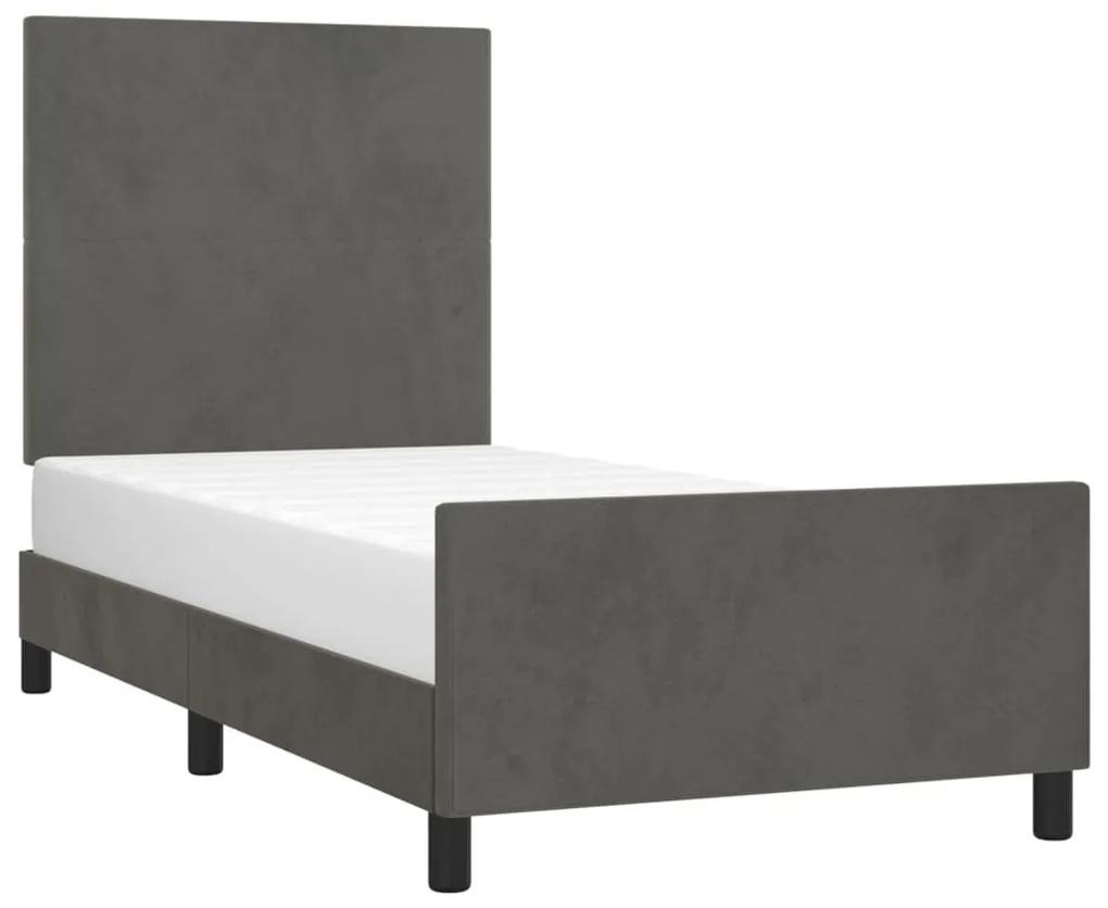 Cadru de pat cu tablie, gri inchis, 90x190 cm, catifea Morke gra, 90 x 190 cm, Design simplu