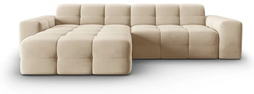 Colțar bej cu tapițerie din catifea (pe partea stângă) Kendal – Micadoni Home