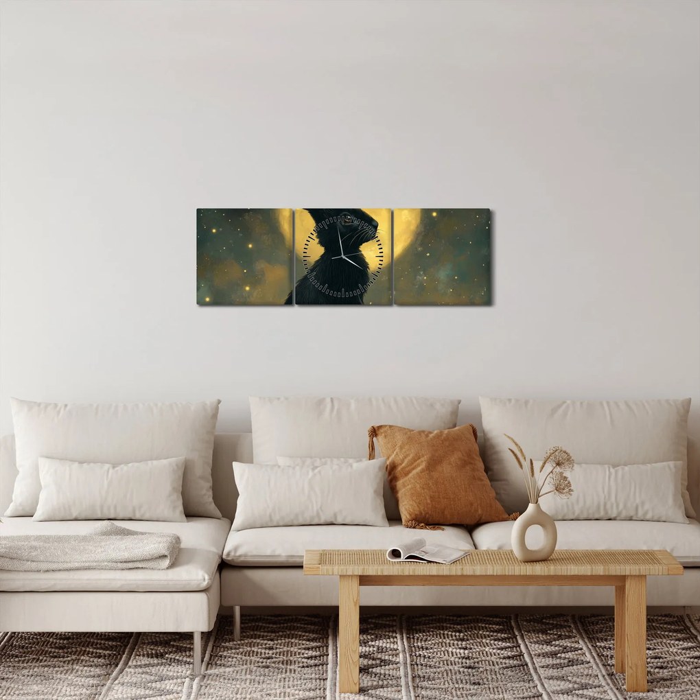 Tablou - Iepure cu lună (cu ceas) (90x30 cm)