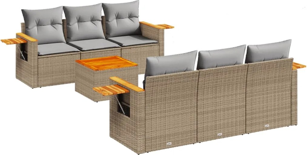 vidaXL Set canapele de grădină, 7 piese, cu perne, bej, poliratan