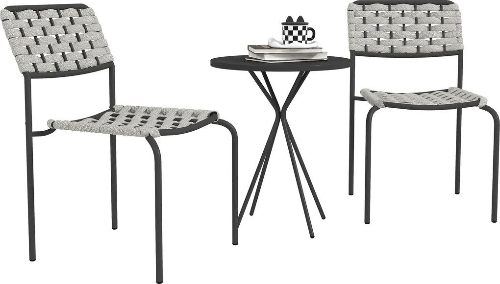 Outsunny Set mobilier grădină din poliratan, lounge exterior mobilier balcon pentru 2 persoane, 3 piese, 2 scaune, masă, gri | Aosom Romania