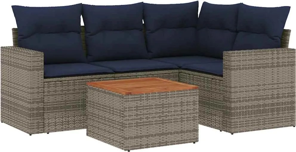 vidaXL Set canapea de grădină cu perne, 5 piese, gri, poliratan