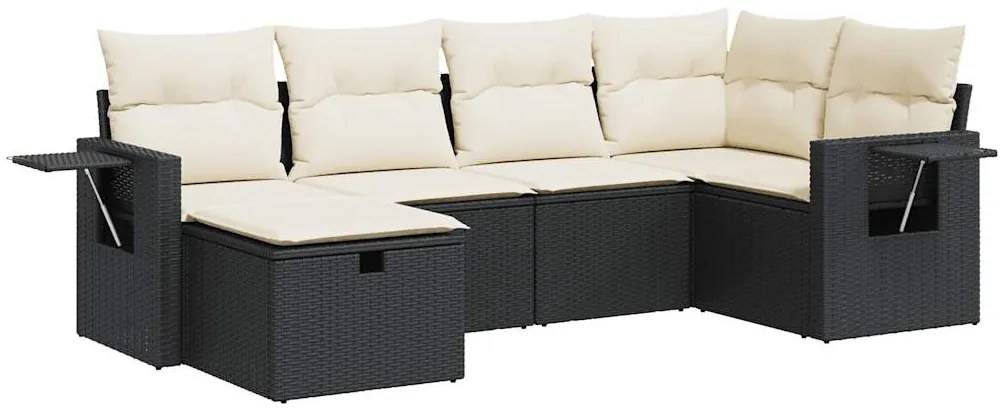 3325482 vidaXL Set mobilier de grădină cu perne, 6 piese, negru, poliratan