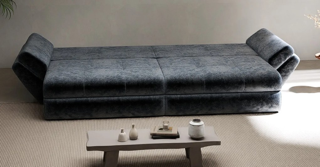 Canapea extensibilă dumonde cu ladă de depozitare si sezut confortabil din spuma high-density, Loana Euphoria Grafit 300x100 cm