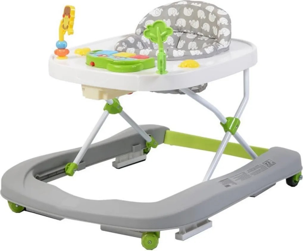 Premergator Premium reglabil in 3 trepte de inaltime NOVOKIDS™ ZooZoo Baby ,Roti silentioase din silicon, Cu melodii, Animalute, Pliabil, Gri