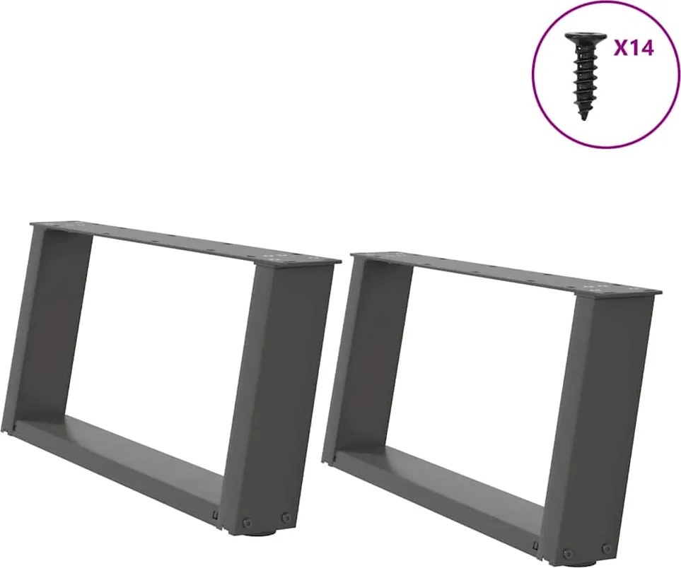 vidaXL Picioare pentru măsuță de cafea în formă de U, 2 buc., antracit, 60x(30-31) cm, oțel