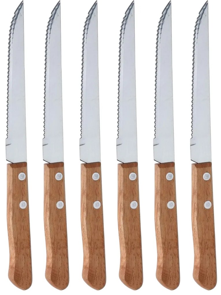 Set de 6 cuțite de friptură din oțel inoxidabil cumâner din lemn