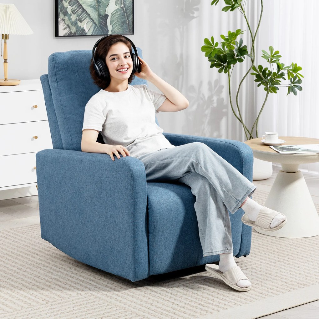 HOMCOM Fotoliu Relaxant Reclinabil Manual la 135°, Rotativ la 360° cu Funcție de Balans, Albastru | Aosom Romania