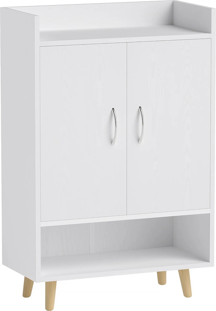 HOMCOM Dulap pentru încălțăminte, raft cu uși și polițe, pentru hol, comodă modernă pentru pantofi, suporturi pentru pantofi, 60 x 30 x 92 cm, Alb | Aosom Romania