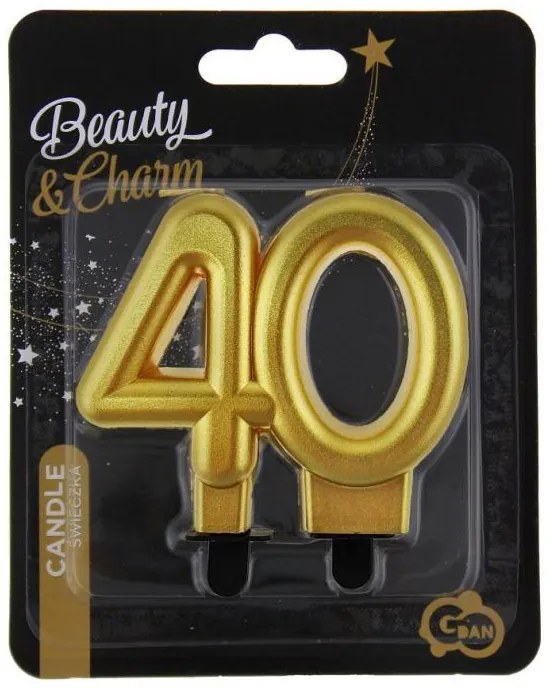 Colorat Gold Lumânare de tort aurie 40, lumânare numerică