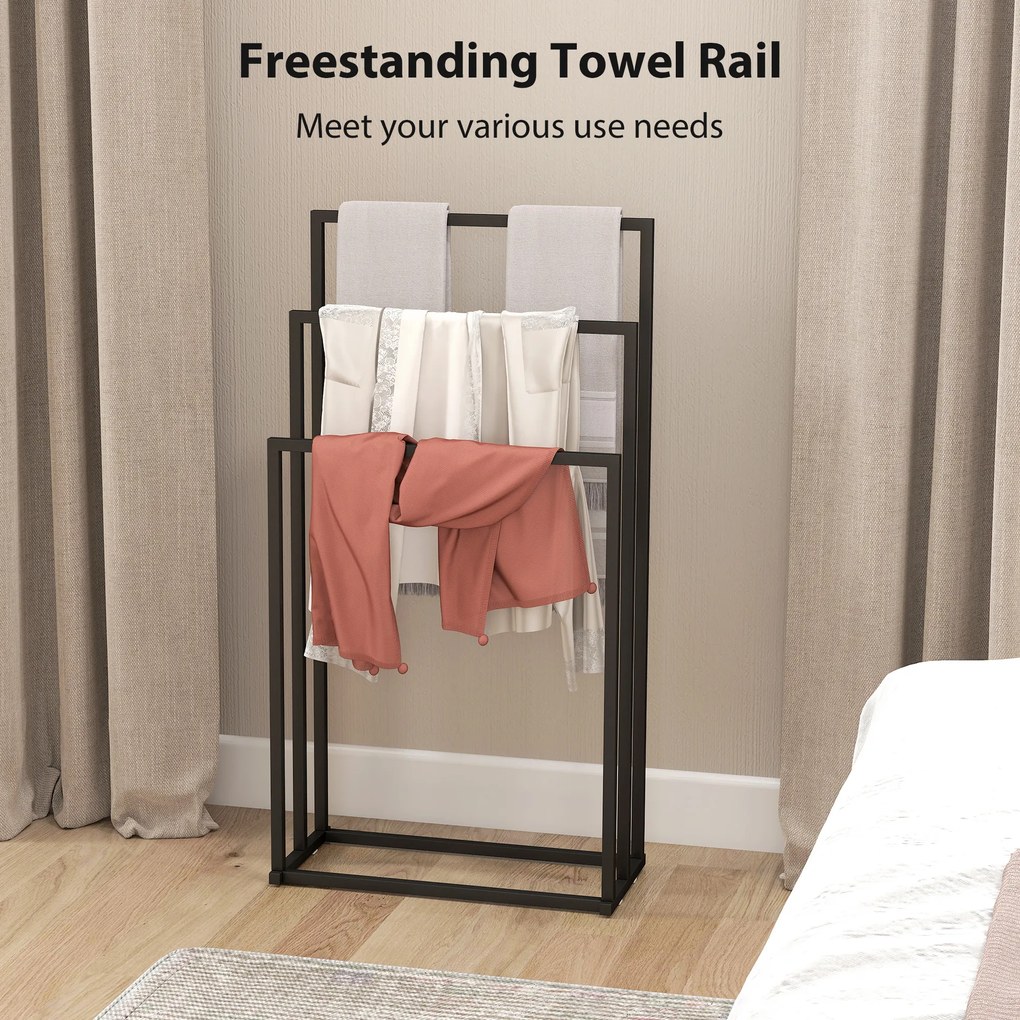 HOMCOM Suport pentru Prosoape de Podea cu 3 Brate Autoportant din Oțel, 45x21.5x85 cm | Aosom Romania
