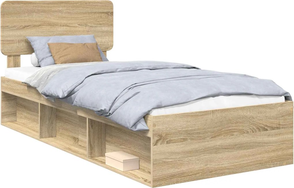 vidaXL Cadru de pat Stejar Sonoma 75 x 190 cm Lemn de pin masiv