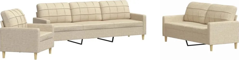 vidaXL Set de canapele, 3 piese, crem, material