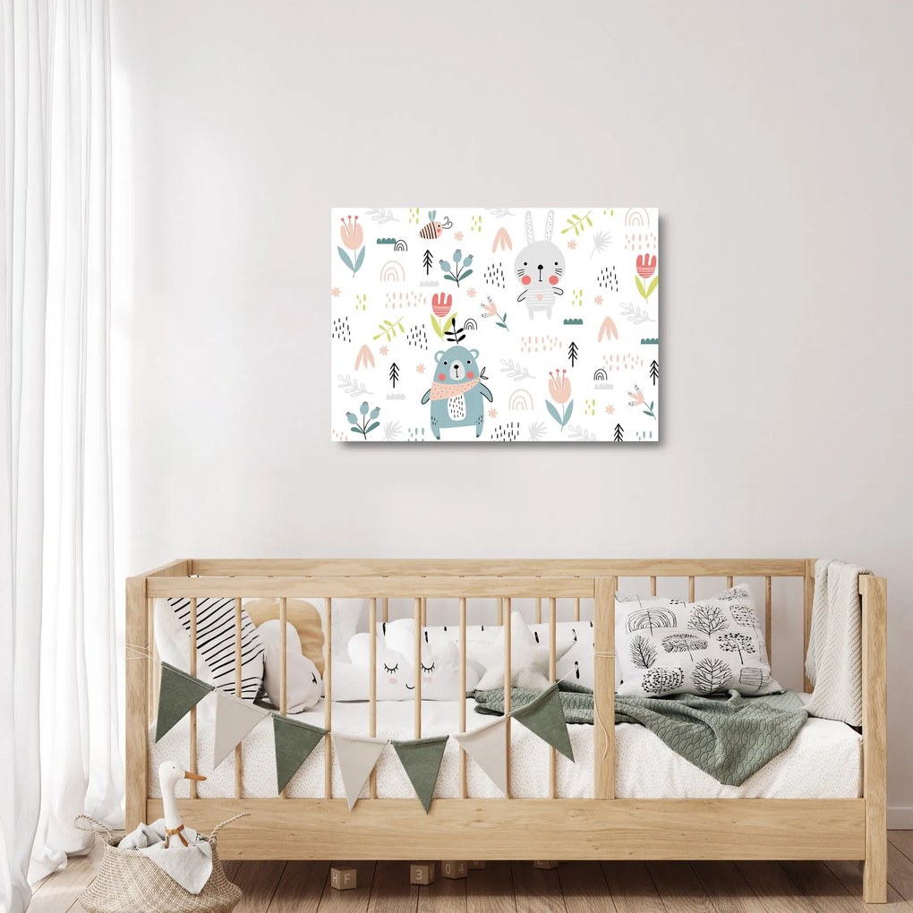 Tablou pe sticlă - Animale pe pajiște (70x50 cm)