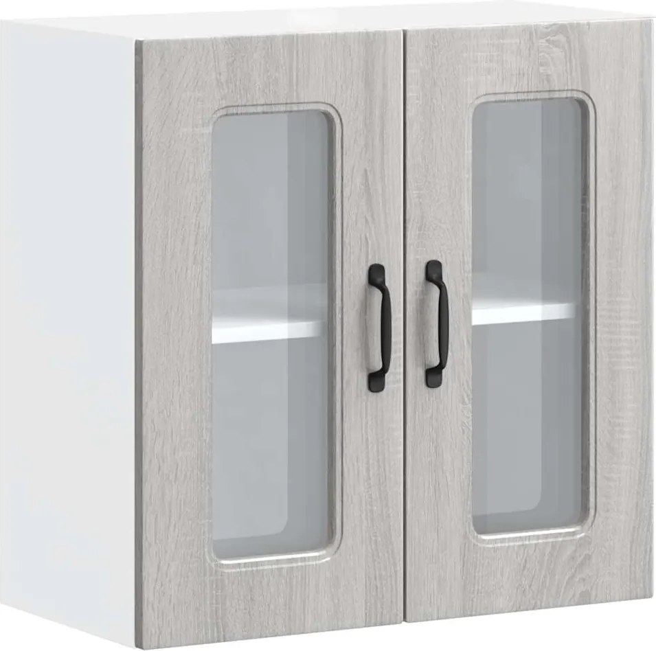 vidaXL Dulap bucătărie cu ușă sticlă Kalmar lemn prelucrat gri Sonoma