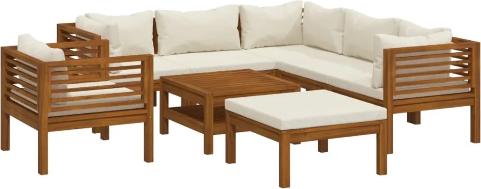 vidaXL Set mobilier grădină cu perne crem, 8 piese, lemn masiv acacia