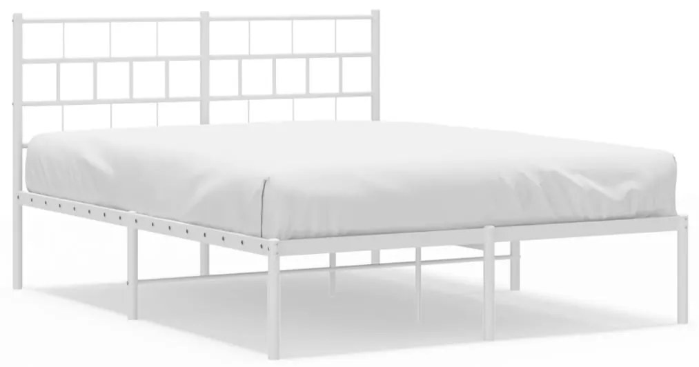 355708 vidaXL Cadru de pat metalic cu tăblie, alb, 140x190 cm