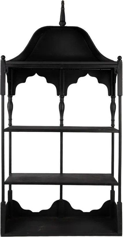 Etajeră de perete vintage din metal, negru, cu 2 rafturi și arcade în festoane, 109 x 55 x 19 cm, „Bica”