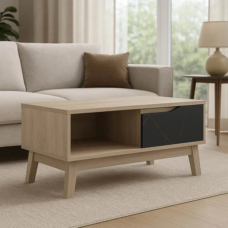 Masuta Cafea Just PAL Finisaj Stejar Sonoma-Marmura Neagra 90x45x38.5 Cm