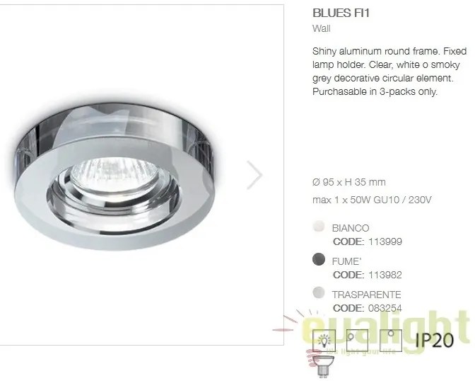 Set de 3 spoturi incastrabile tavan fals diam.9,5cm, BLUES FI1 FUME 113982