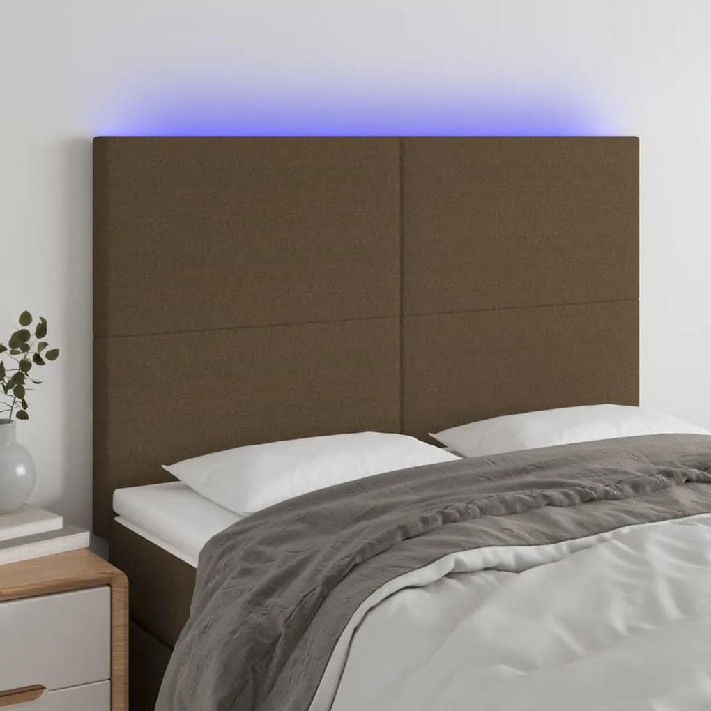 3122145 vidaXL Tăblie de pat cu LED, maro închis, 144x5x118/128 cm, textil