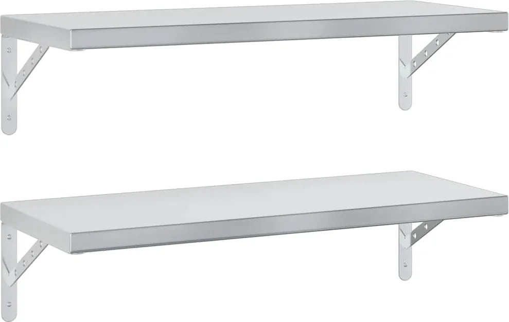 vidaXL Rafturi de perete, 2 buc., 75x30 cm, argintiu, oțel inoxidabil