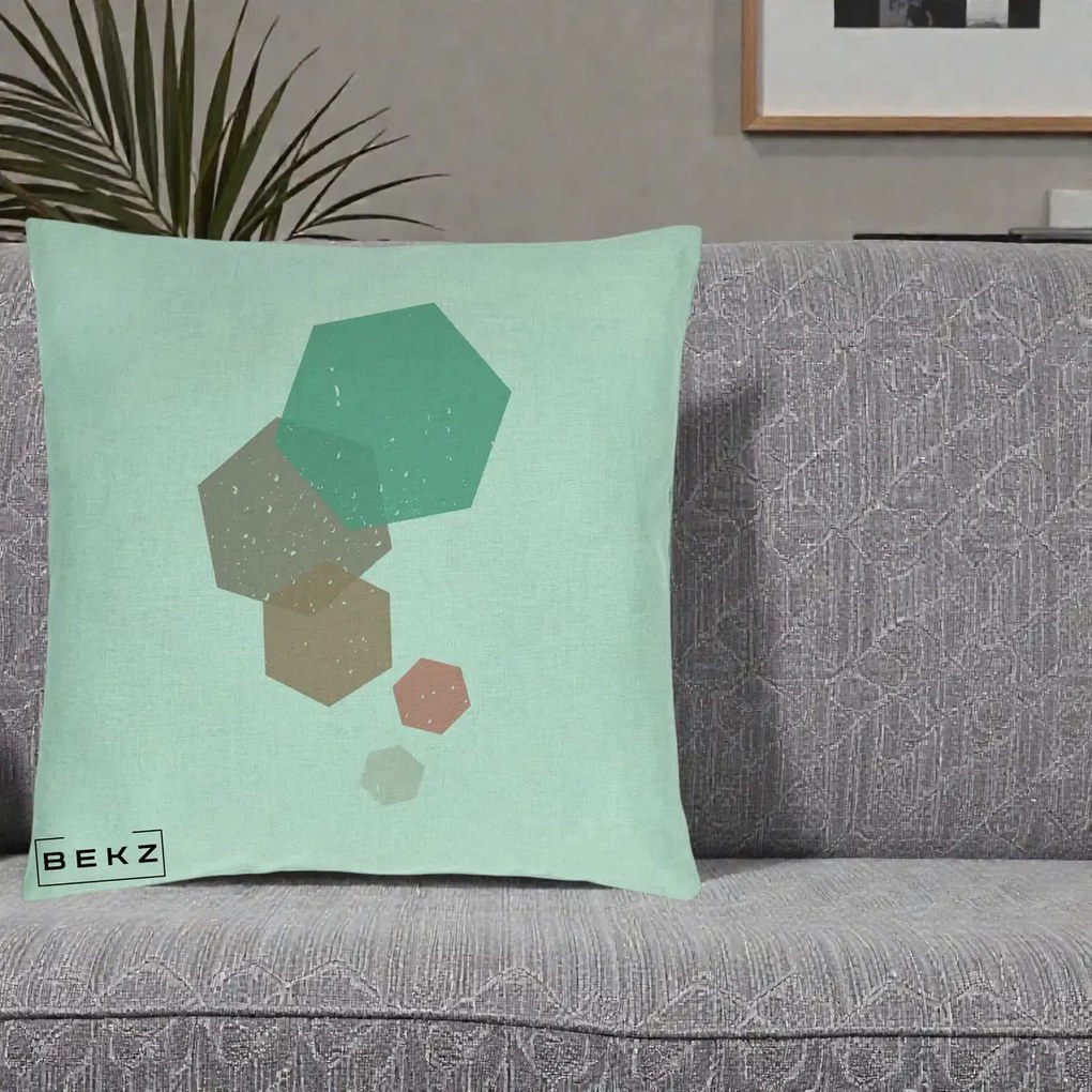 Perna Decorativa Geometric Hexagoane Pastel, 40x40 cm, Verde Menta, Husa Detasabila, Perna Inclusa, BEKZ®