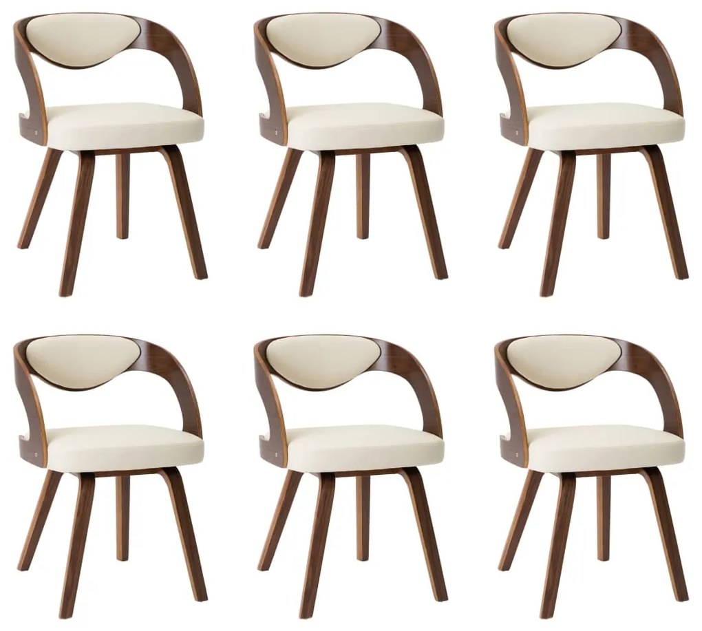 vidaXL Scaune sufragerie 6 buc. lemn curbat crem și piele artificială