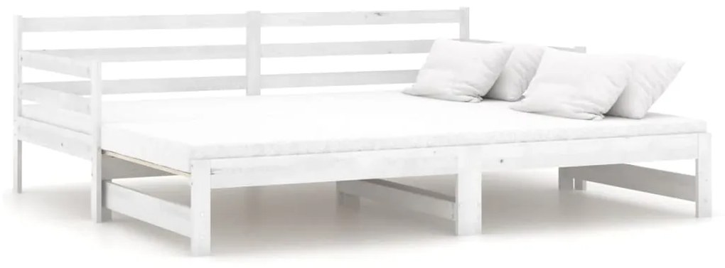 806956 vidaXL Pat extensibil de zi, alb, 2x(90x200) cm, lemn masiv de pin