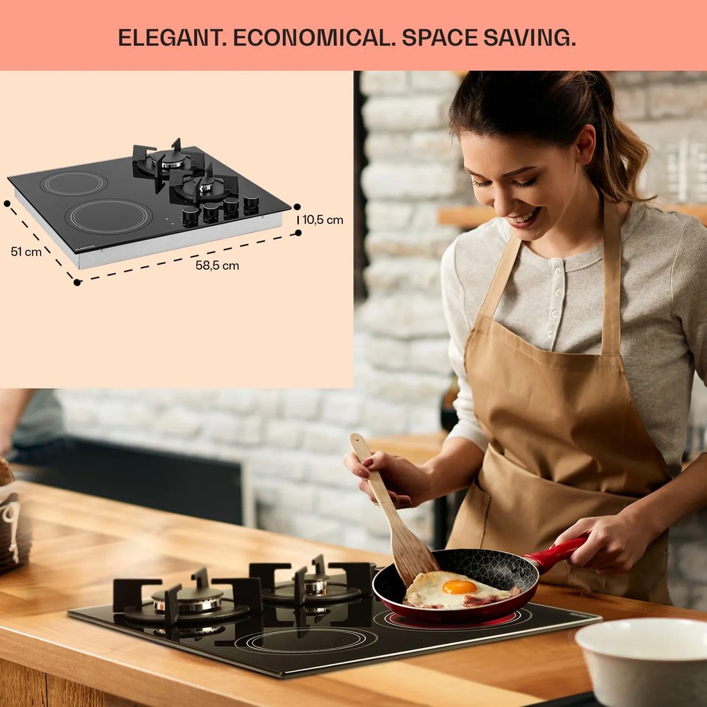 MultiChef 4, plită cu gaz combinată, gaz / sticlă ceramică, 4 zone