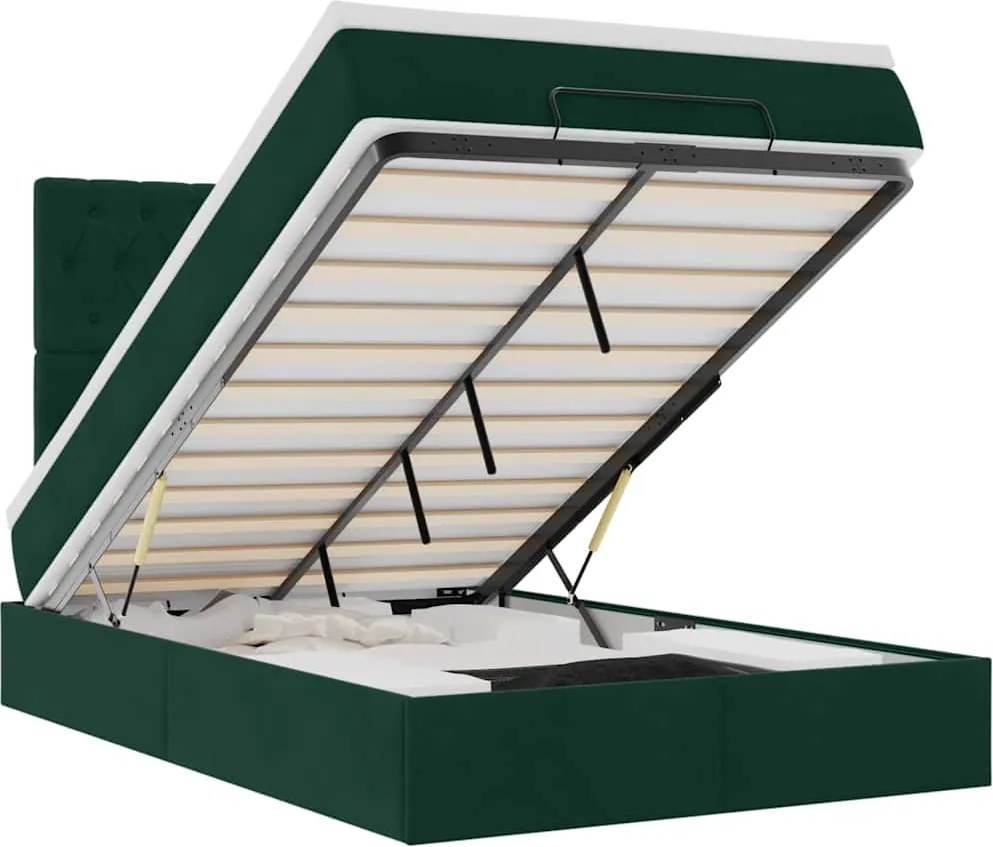 vidaXL Cadru de pat otoman cu saltele, catifea verde închis 120x190cm