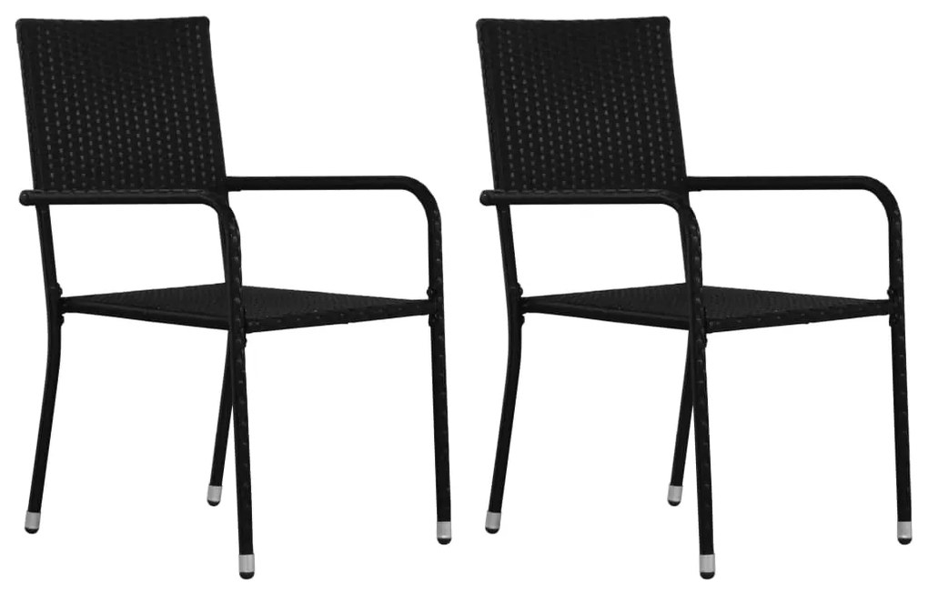 Set mobilier de gradina, 3 piese, negru, poliratan Negru, Lungime masa 80 cm, 2