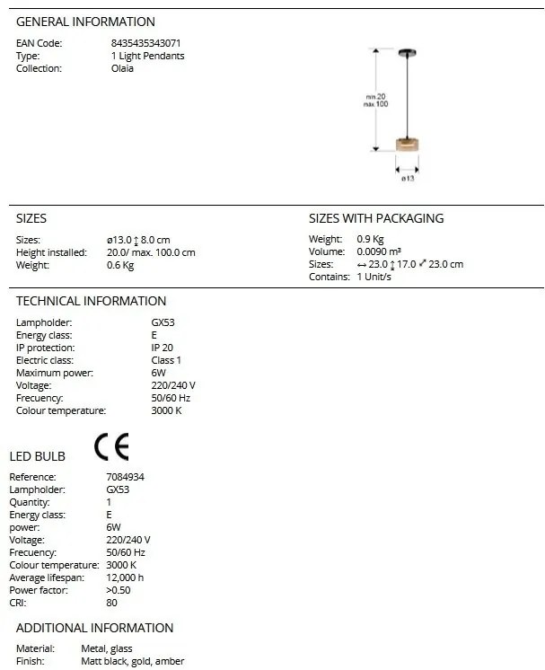 Pendul LED design moderm Olaia chihlimbar