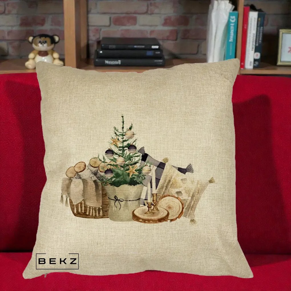 Perna Decorativa Colt Cozy de Craciun Boho, 40x40 cm, Crem, Husa Detasabila, Perna Inclusa, BEKZ®
