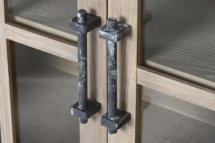 Bufet din lemn masiv de hevea cu 4 uși vitrate, finisaj natur, „Clarmont”