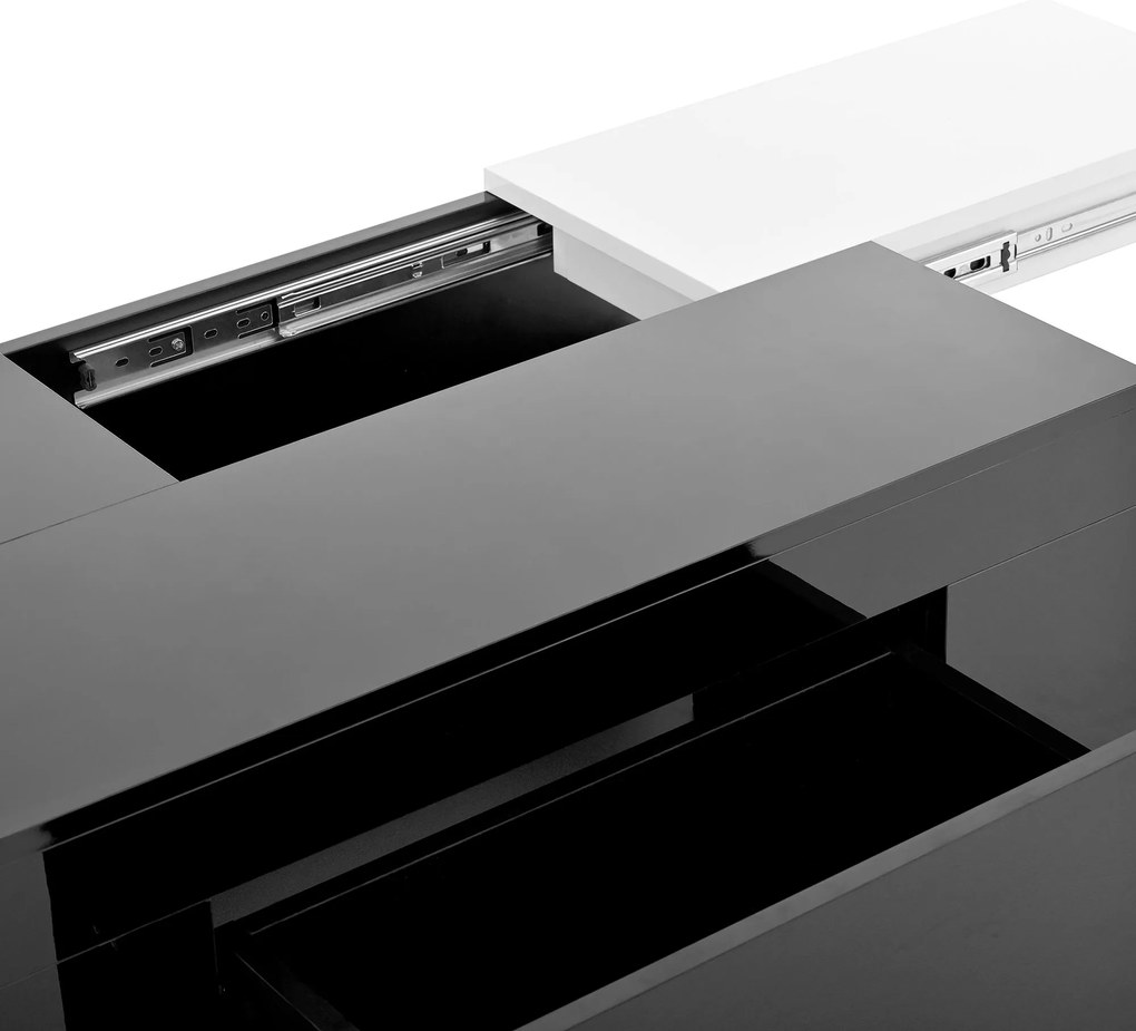 Masă de cafea cu iluminare LED, blat extensibil și spațiu de depozitare, 80x50x35,5 cm, Alb+Negru