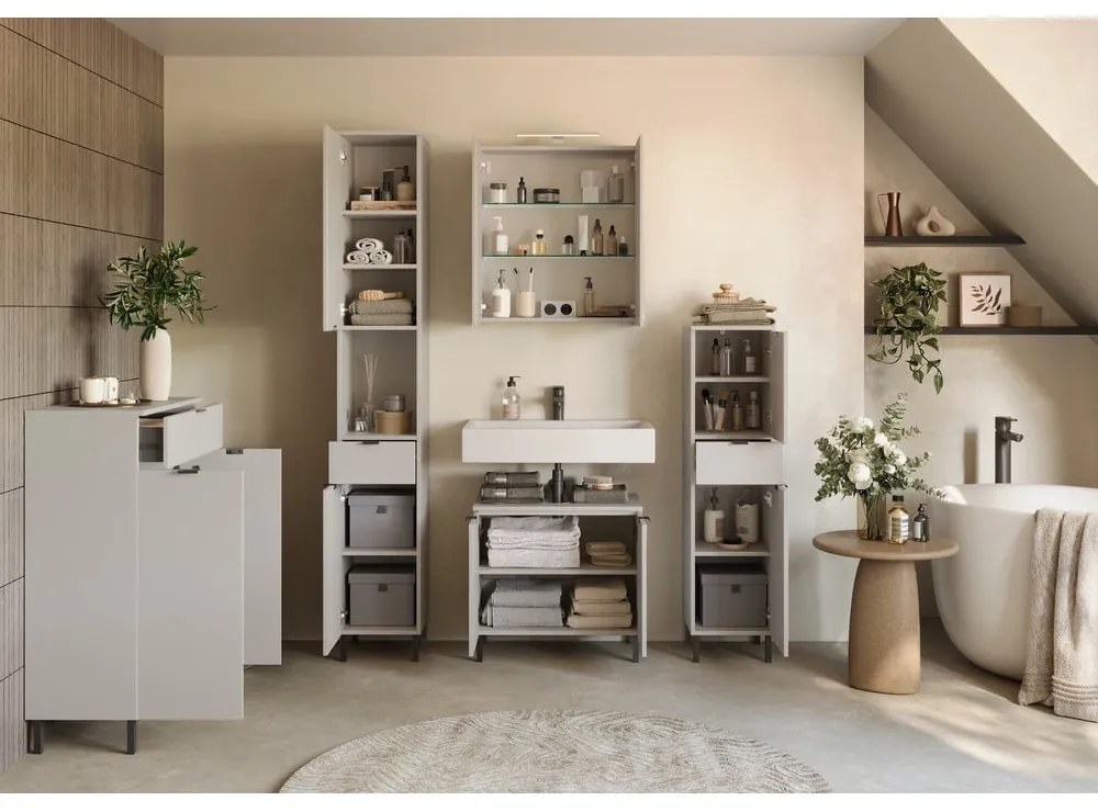 Dulap de baie crem suspendat, cu oglindă 60x71 cm Arcena – Germania