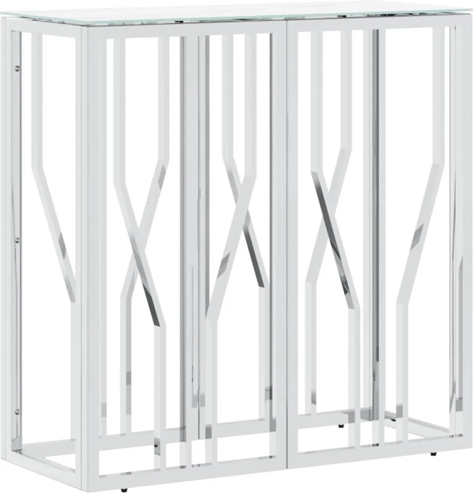 vidaXL Masă consolă, argintiu, 70x30x70 cm, oțel inoxidabil și sticlă