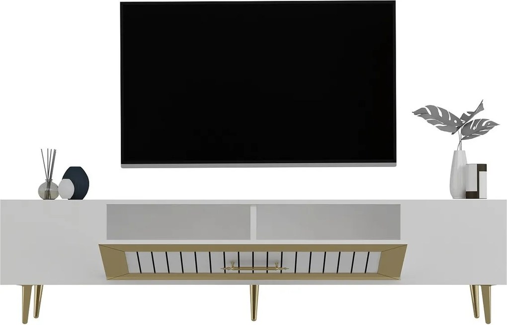 Comoda TV, Hanah Home, Dekolp3, 150x48.2x29.6 cm, Alb/Auriu