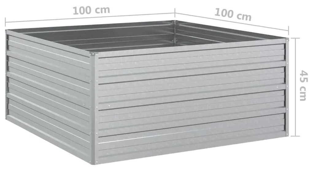 Strat inaltat de gradina argintiu 100x100x45cm otel galvanizat 1, 100 x 100 x 45 cm