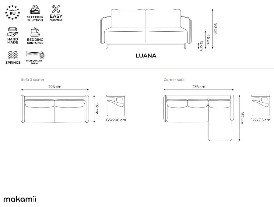 Canapea bej extensibilă/cu spațiu de depozitare 226 cm Luana – Makamii
