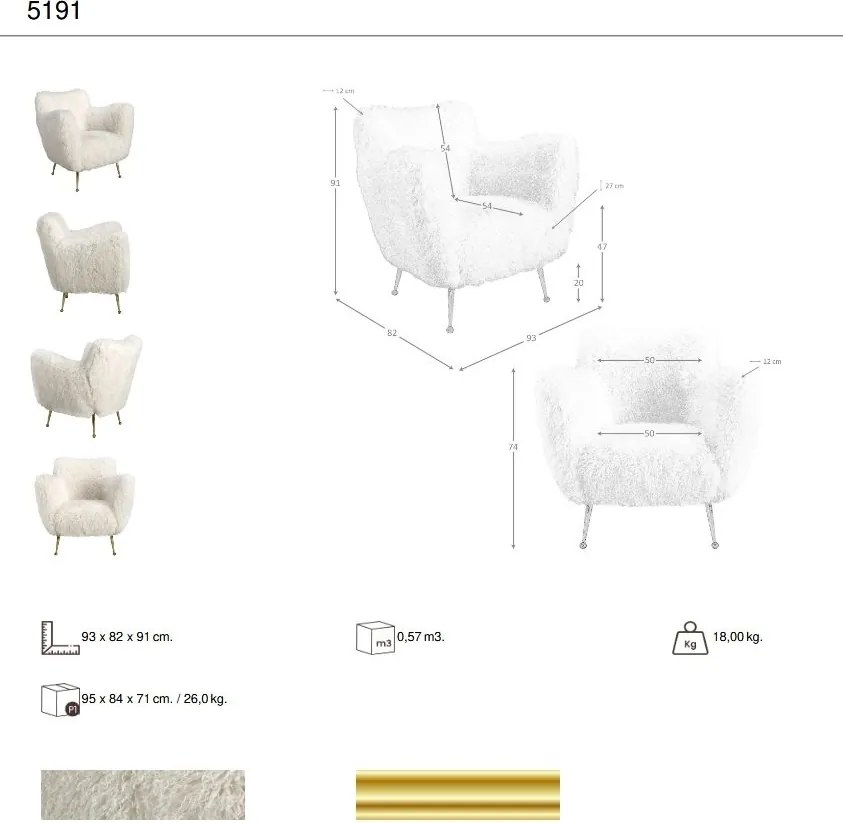 Fotoliu LUX design italian, White long pile