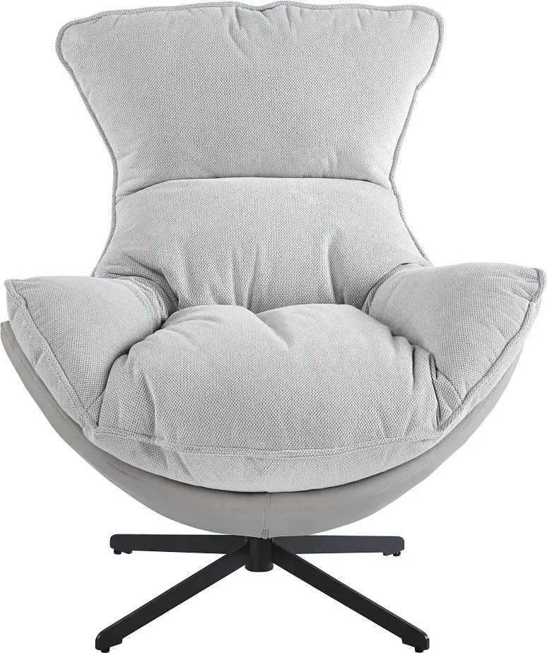 Fotoliu Lounge Rotativ 360° cu Pernă Extra Confort, Tapiterie Linen + PU, Bază Metalică Neagră, Design Modern, Gri