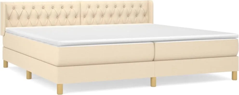 vidaXL Pat box spring cu saltea, crem, 200x200 cm, textil
