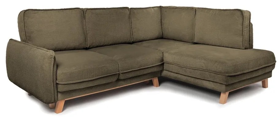 Colțar verde extensibil cu tapițerie din catifea reiată (cu colț pe partea dreaptă) Tori – Bonami Selection