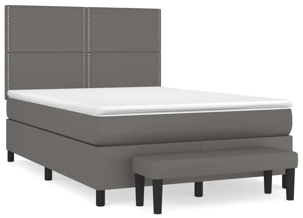 3137603 vidaXL Pat box spring cu saltea, gri, 140x190 cm, piele ecologică